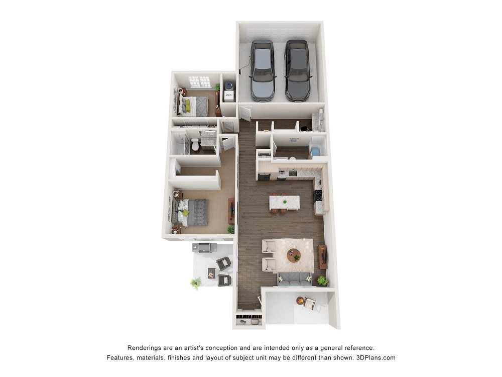 2 Bedroom - 3D Plan